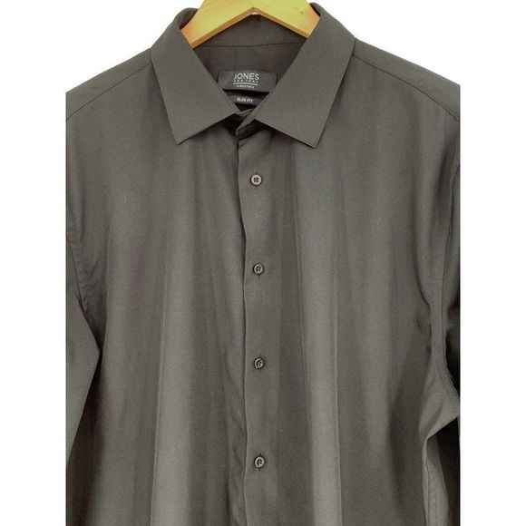 Mens Jones NY Signature XL Jet Black Stretch Dress Shirt 2333 EUC Neck 17-17.5 - Picture 4 of 8